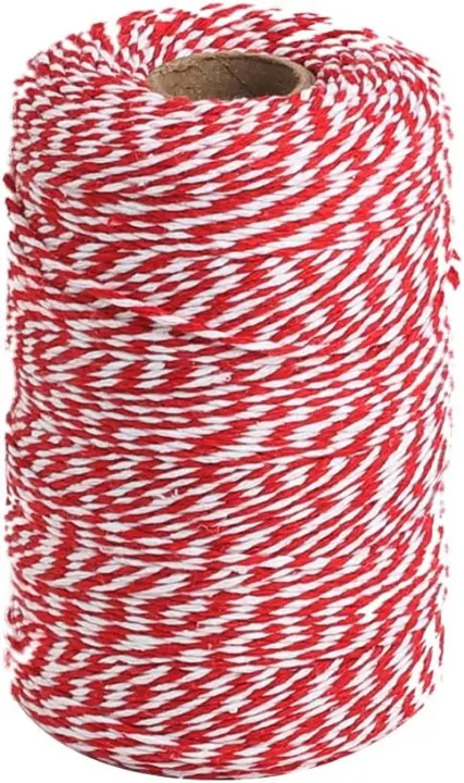 Red & White Cotton Baker's Twine — 656 ft Coil for Baking & Crafts