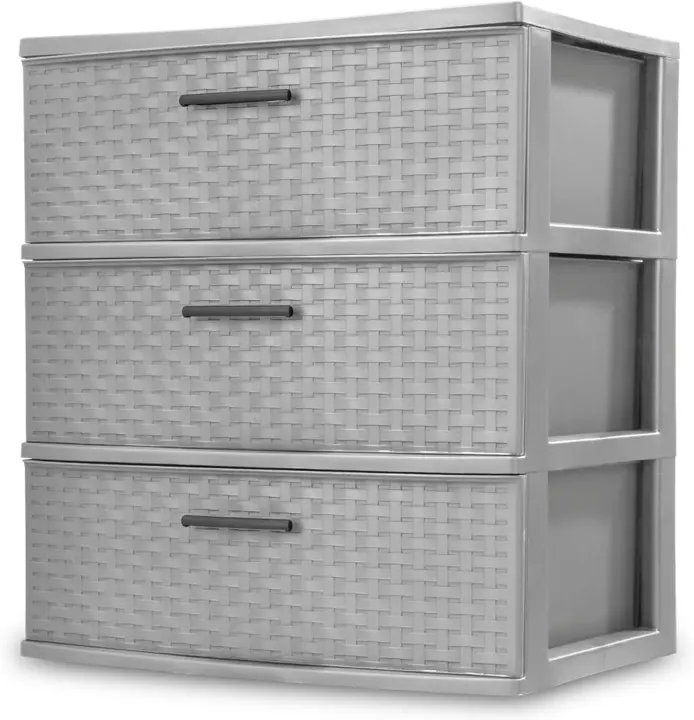 Sterilite Wide 3-Drawer Weave Storage Tower — Cement Color